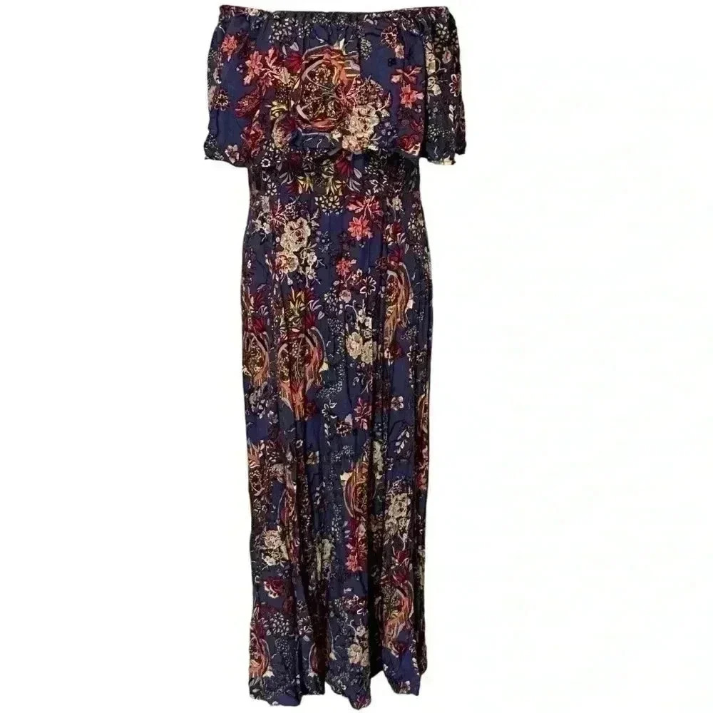 The Pyramid Collection Colorful Off-Shoulder Maxi Dress Floral Print Size Large